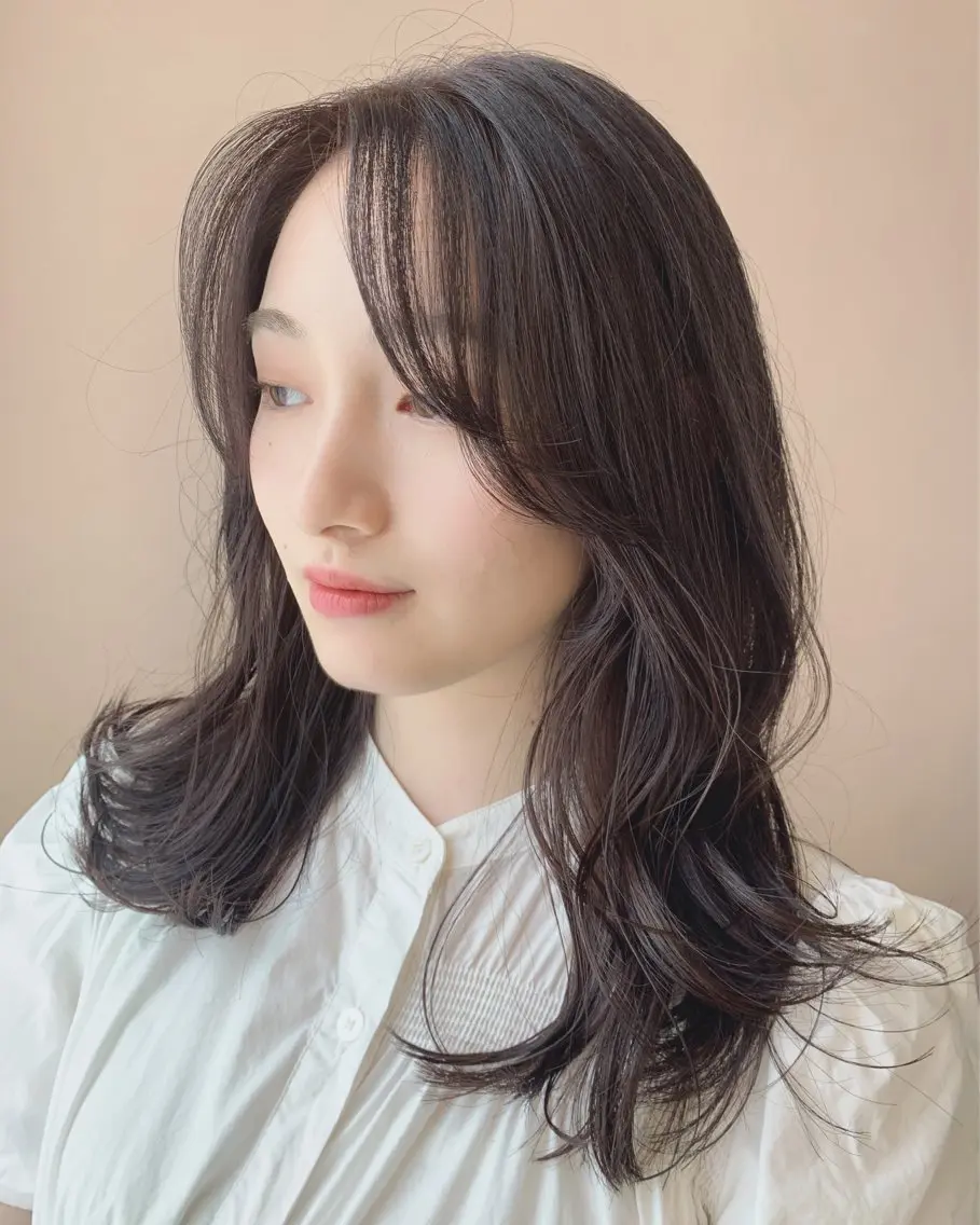 ロング カラー ブリーチ ココアグレージュ グレージュ ブリーチなしカラー hubhair レイヤー/透明感のヘアスタイル