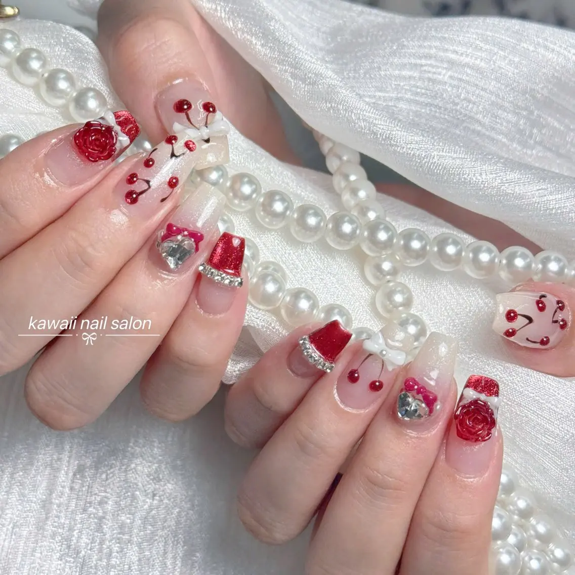 ネイル ドット フレンチネイル 韓国ネイル マグネットネイル オフィスネイル Kawaii Nail Salonのネイルデザイン