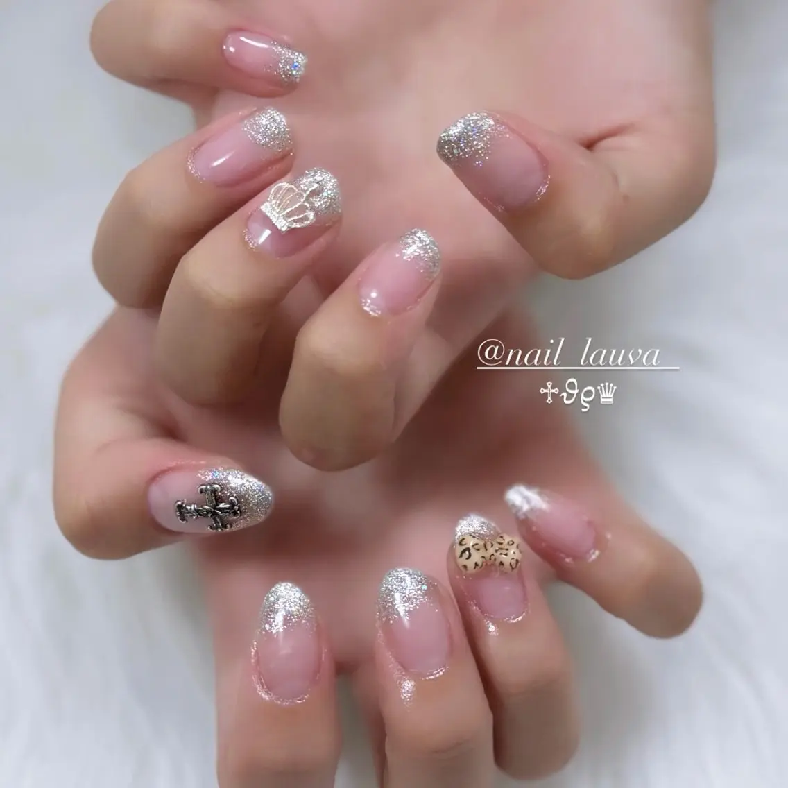 ネイル ラメ(グリッター) ラメグラデーション シルバー ハンドネイル nailsalon lauva/京都伏見のネイルデザイン