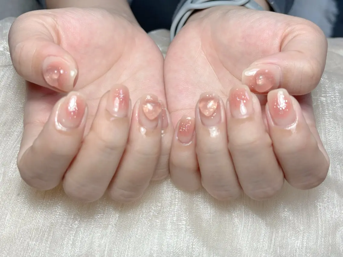 ネイル オーロラネイル チークネイル フレンチネイル ジェルネイル ガラスフレンチ ハンドネイル ハンドケア Nail Jolieのネイルデザイン