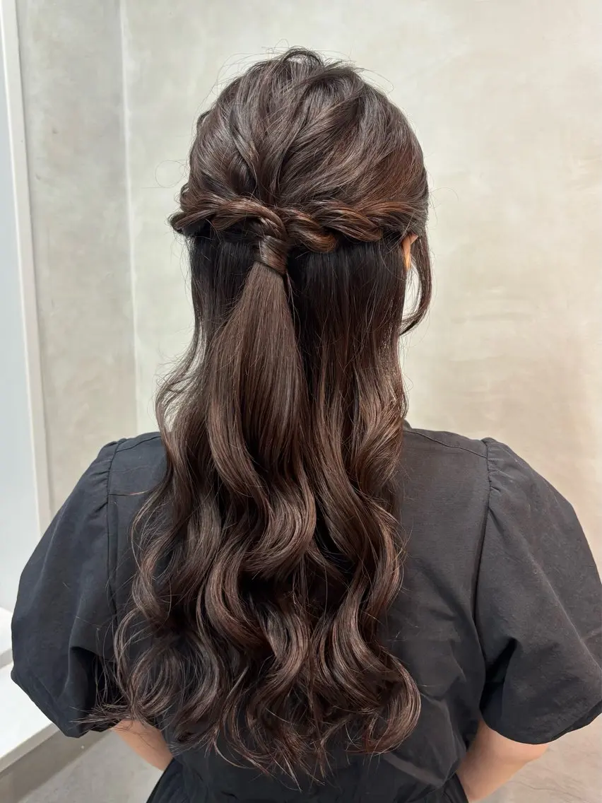 ヘアアレンジ ハーフアップ ヘアセット 上品♡ブラウン💎 アレンジ🩰Rimiのヘアスタイル