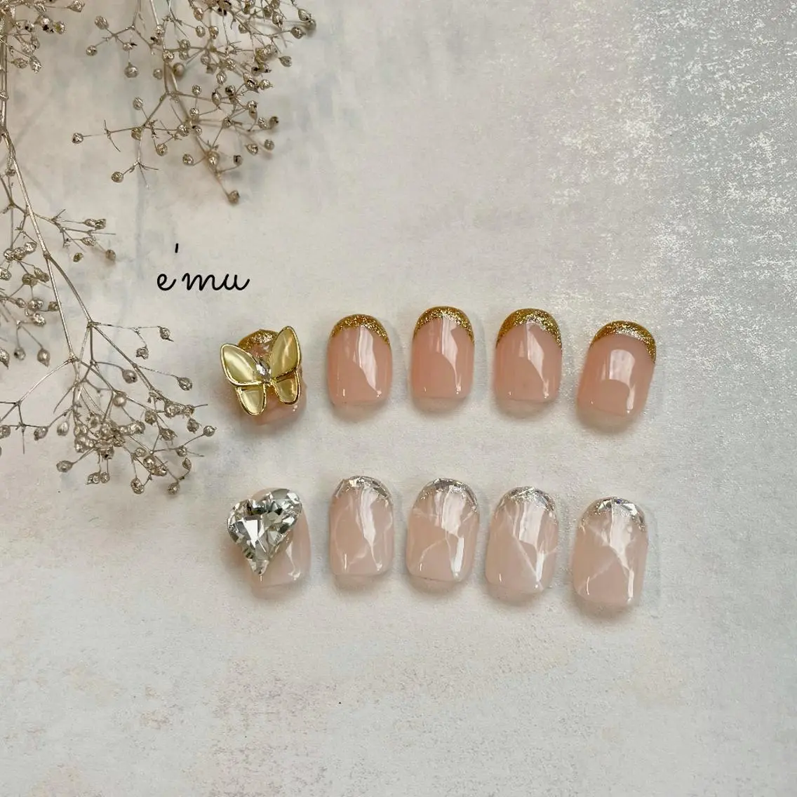 ネイル フレンチネイル ガラスフレンチ ハート nail salon e'mu💐のネイルデザイン