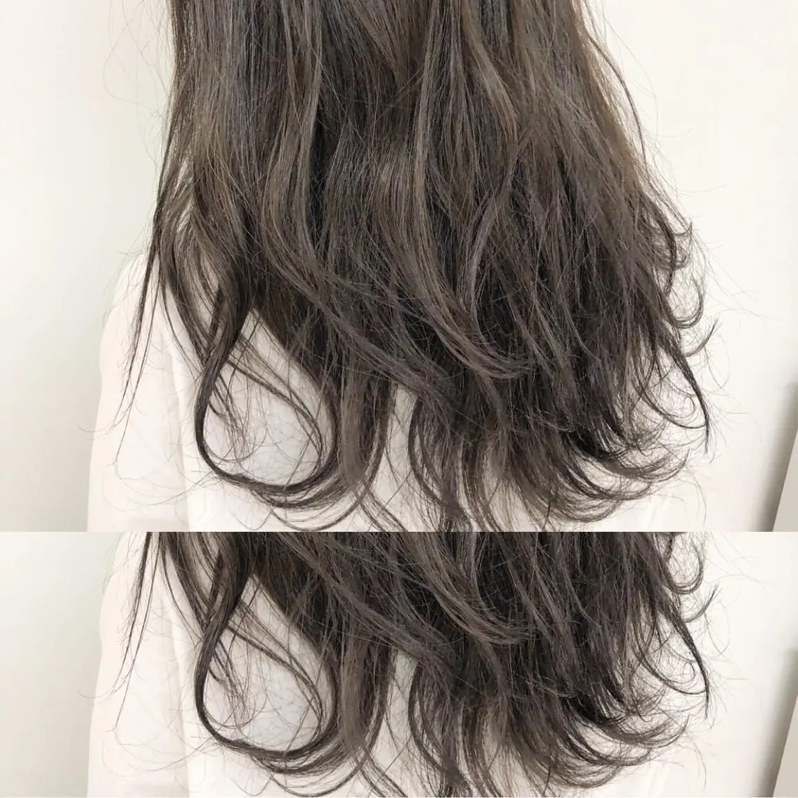 ロング カラー アッシュ バレイヤージュ ブリーチ グラデーションカラー グレージュ 似合わせカット/ レイヤーカット/新谷のヘアスタイル