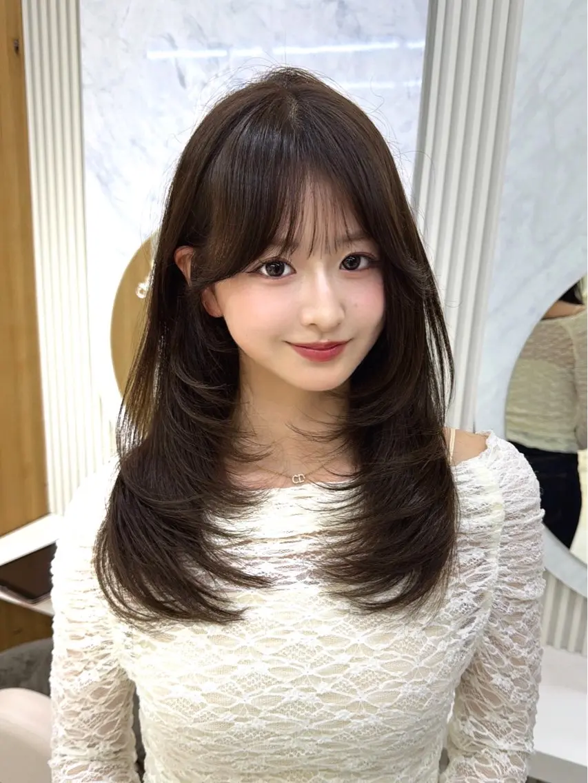 セミロング カット ヘアカラー トリートメント 顔周り/レイヤー /韓国ヘア/TAKUのヘアスタイル