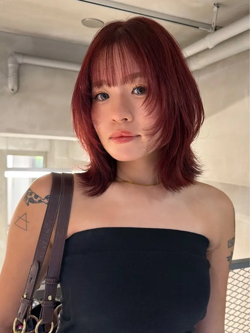 ミディアム カラー レッドカラー カット ヘアカラー トリートメント 🎀暖色カラー🎀 おかだみほのヘアスタイル
