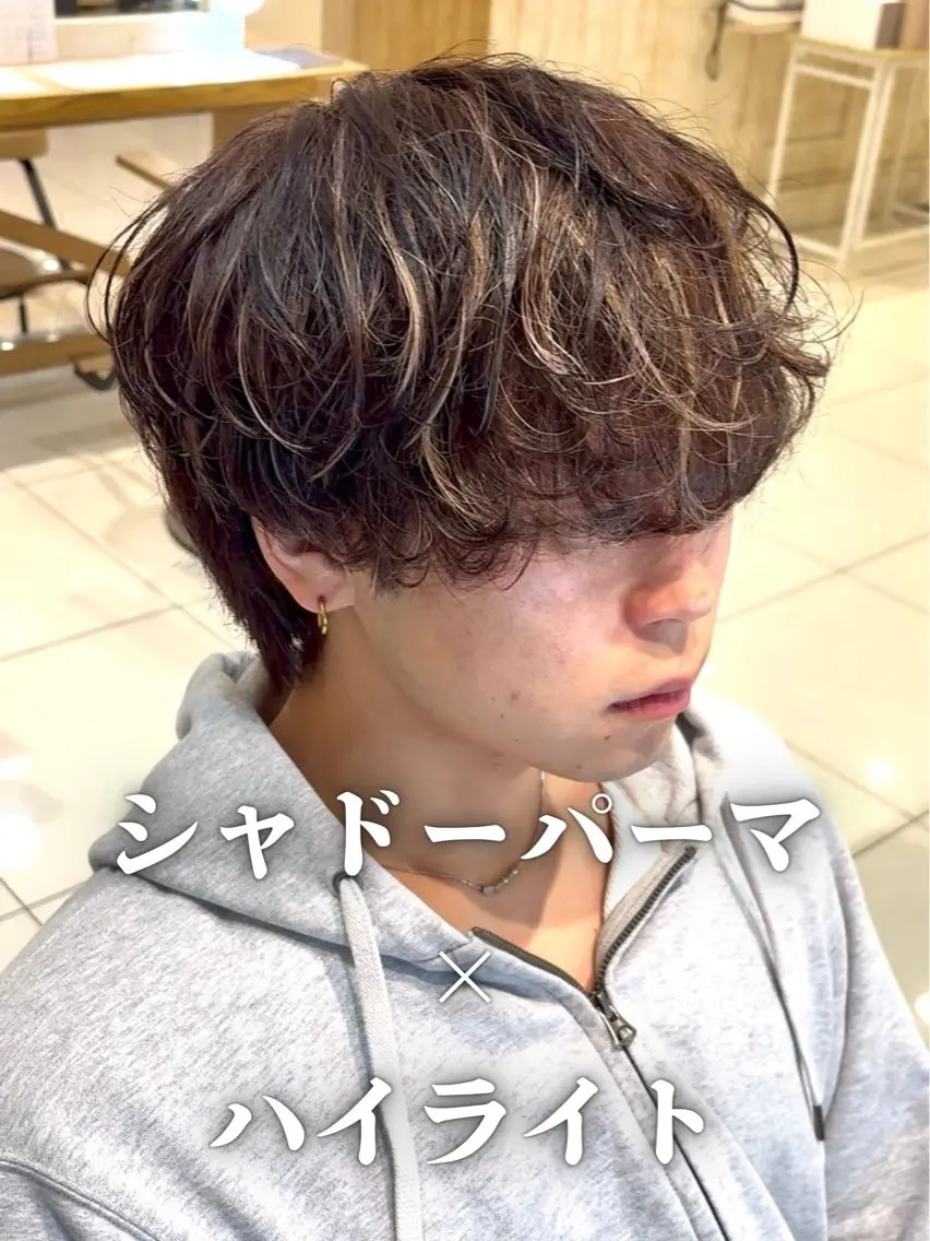 ミディアム カラー パーマ メンズ カット パーマ 本厚木パーマ&ブリー チMEN'Sショートのヘアスタイル