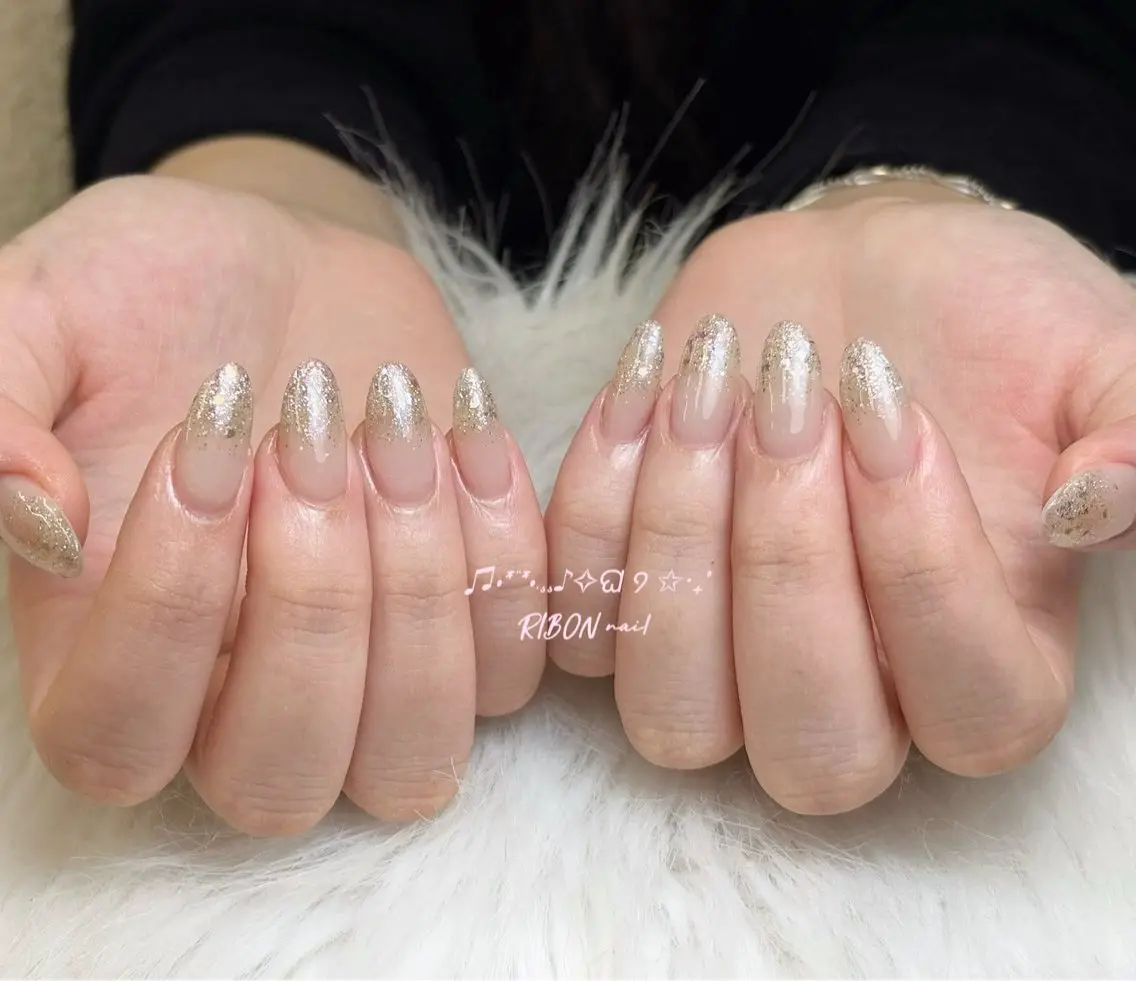 ネイル アートネイル 成人式 長さ出し キラキラネイル ロングネイル RIBON nail 高田馬場のネイルデザイン