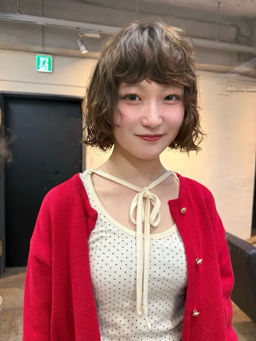 ショート パーマ ボブ ニュアンスパーマ カット パーマ トリートメント 森貴裕/ベージュ/ パーマ/オリーブのヘアスタイル