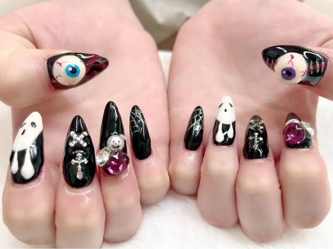 ネイル ハロウィン ワンカラーネイル スカルプネイル RIONnail Yurikaのネイルデザイン