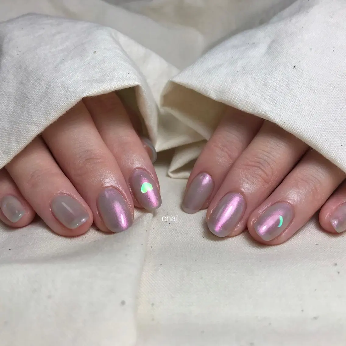 ネイル ハート ホログラムネイル ハンドネイル chai nail _ai📍鶴橋/桃谷のネイルデザイン
