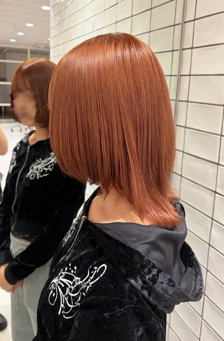 セミロング カラー ブリーチ ブラウンカラー オレンジ オレンジブラウン ヘアカラー カラー/アレンジ/ mikuru🫧のヘアスタイル