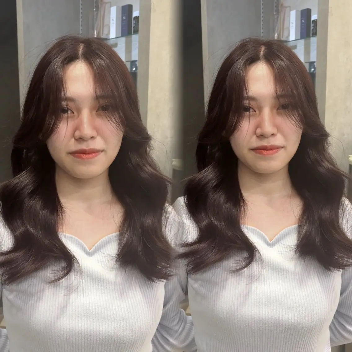 ロング カット ヘアカラー トリートメント 顔まわりレイヤー/諒 オリーブカラー/天神のヘアスタイル