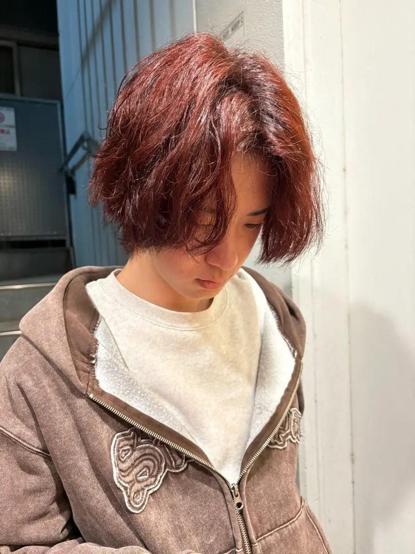 カラー ブリーチ ブリーチなしカラー レッドカラー ヘアカラー トリートメント anji /ハイトーン・パーマのヘアスタイル