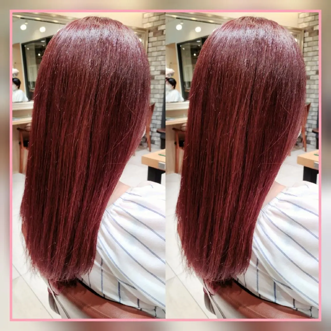 ロング カラー ブリーチ ブラウンカラー カシス ブリーチなしカラー ピンクカラー 田中 孝征のヘアスタイル