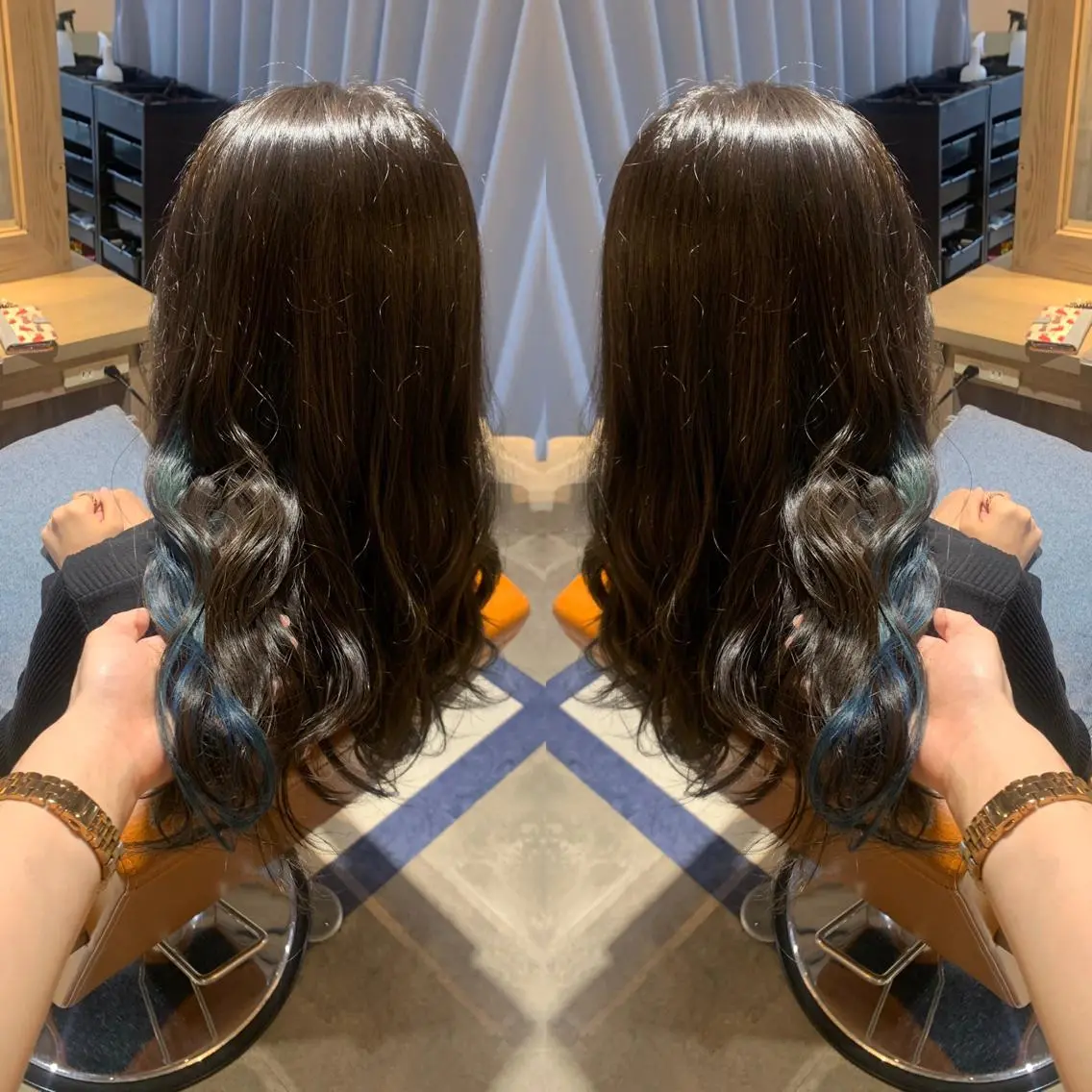 ロング カラー アクアカラー アッシュ アッシュグレー アッシュグレージュ ブルーカラー 韓国🇰🇷 ✂︎hair 内田愛のヘアスタイル