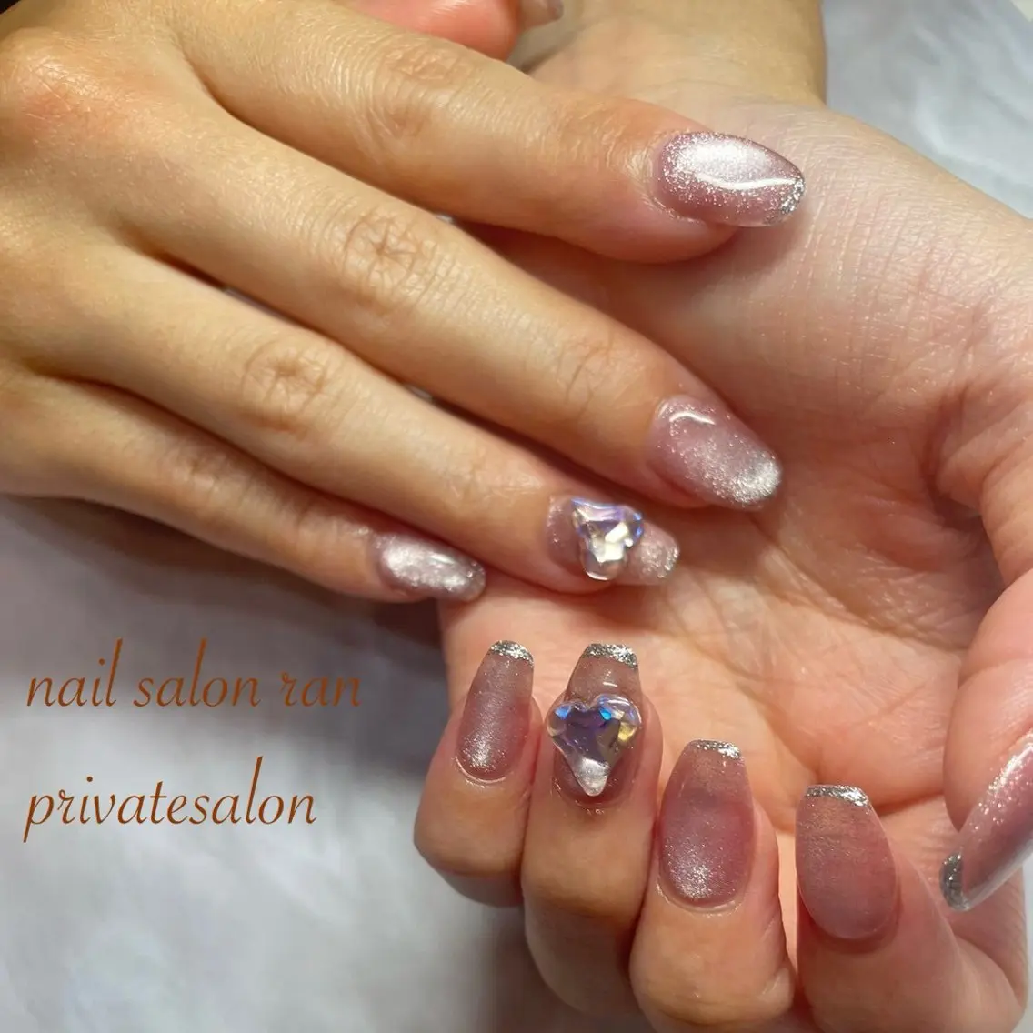 ネイル フレンチネイル マグネットネイル ピンク シルバー ハンドネイル ハンドケア nailsalon ranのネイルデザイン
