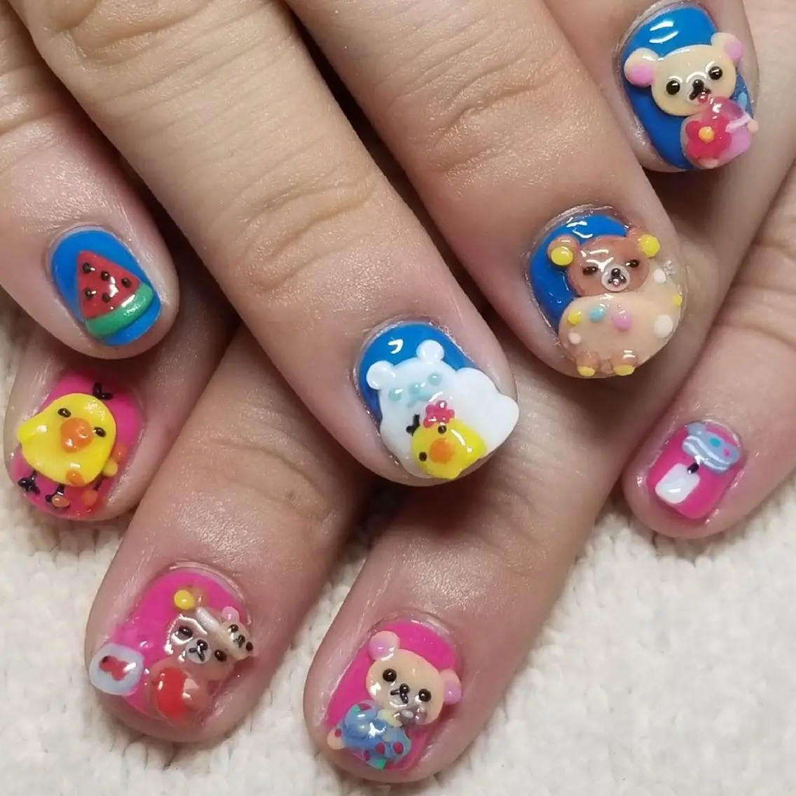 ネイル ブルー ピンク ハンドネイル よしだ ひろきのネイルデザイン
