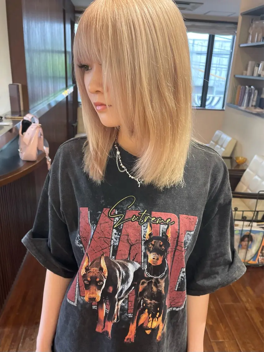 ミディアム カラー ベージュカラー ブロンド ブロンドベージュ ヘアカラー トリートメント 田室 和幸のヘアスタイル