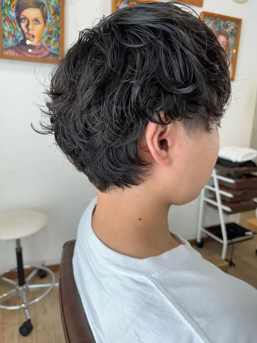 ミディアム パーマ ミディアムパーマ くせ毛 ウルフカット カット パーマ メンズパーマ特化⚡️ 中村 駿のヘアスタイル