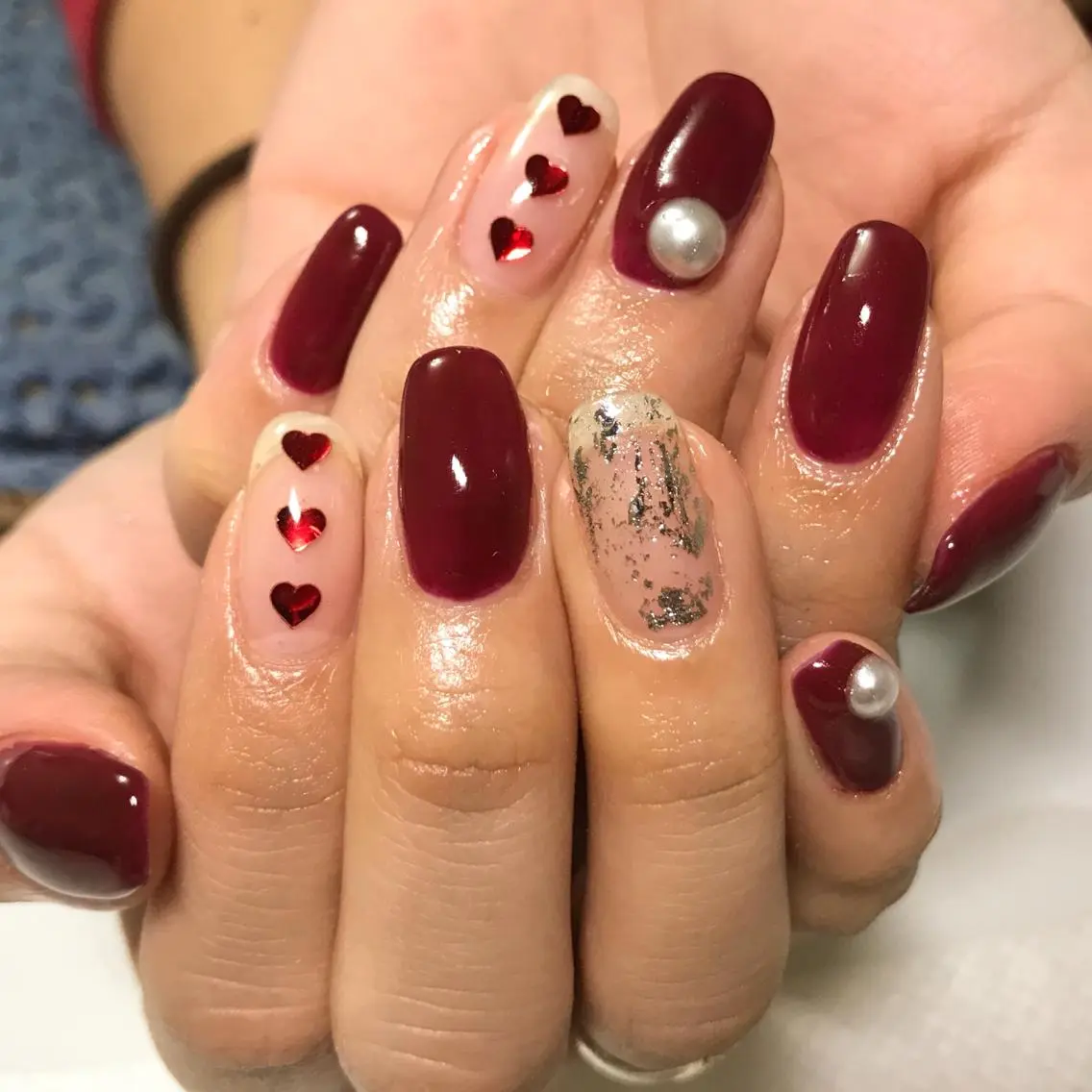 ネイル ボルドー フットネイル ハート シンプルネイル 春ネイル nail fufla ♡yamane♡のネイルデザイン