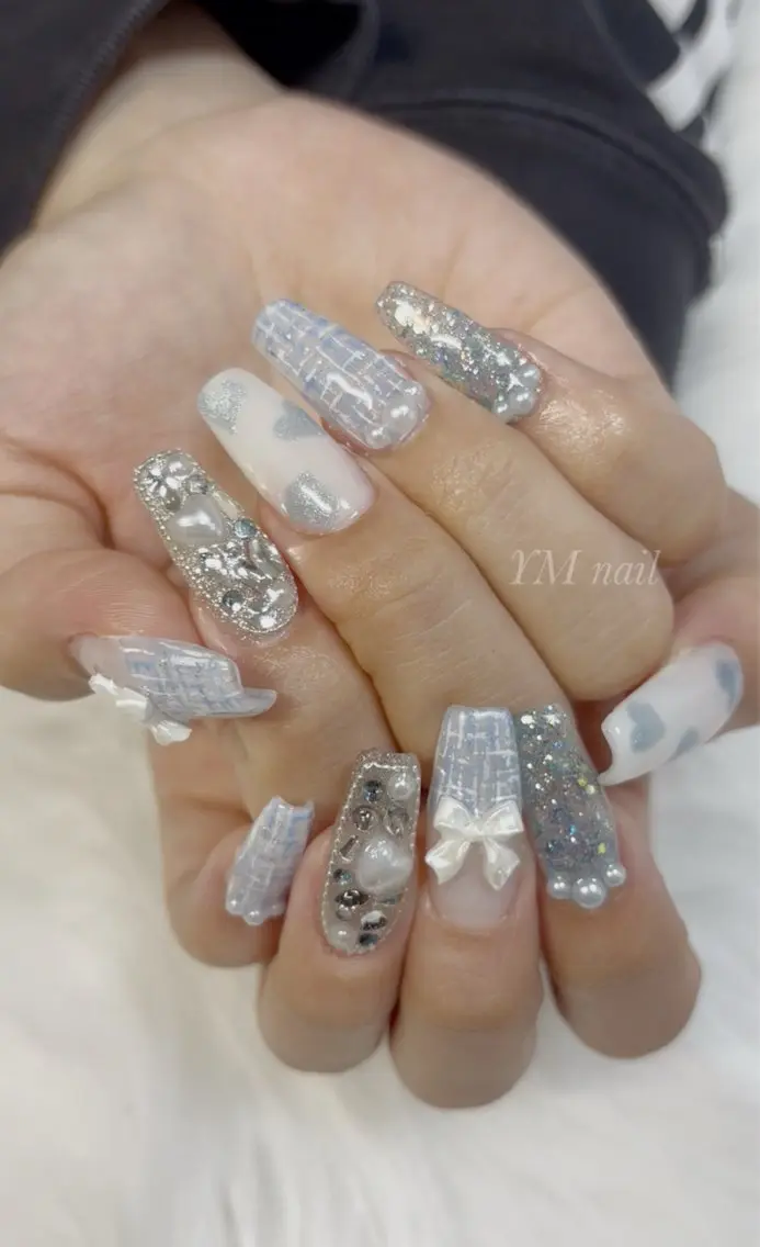 ネイル ジェルネイル ハート 韓国ネイル 水色 マグネットネイル ハンドネイル YM nailのネイルデザイン