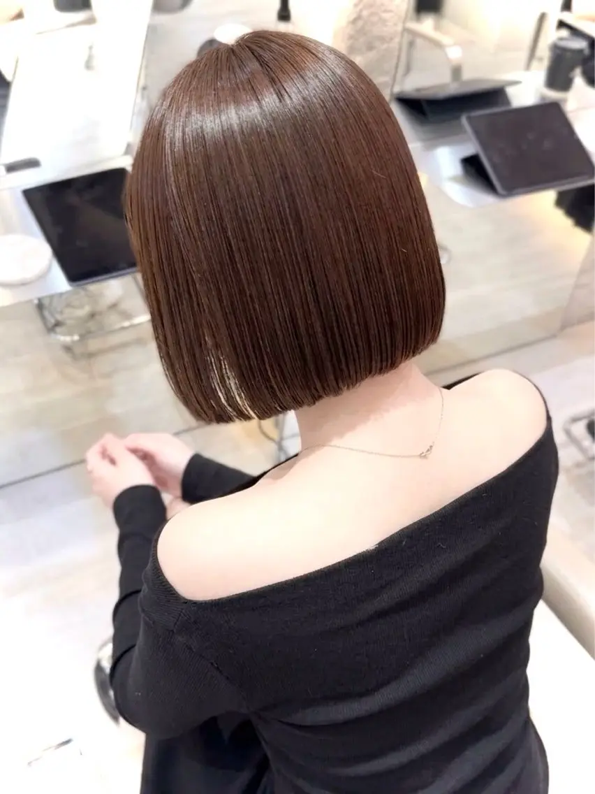ミディアム カット ヘアカラー トリートメント 渋谷ボブ🤍/髪質 改善/縮毛矯正/瑞月のヘアスタイル