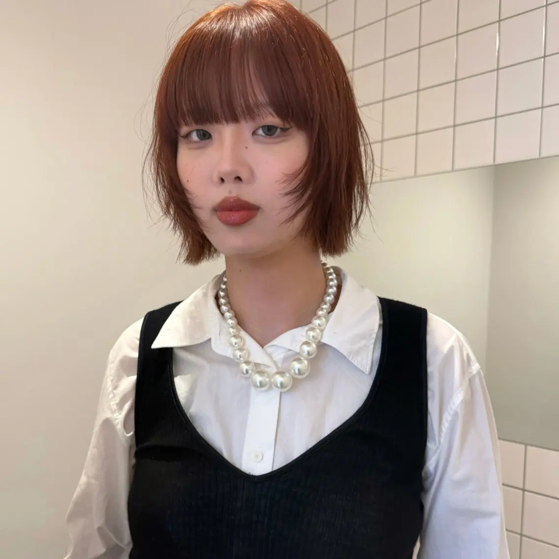 ミディアム オレンジブラウン ヘアカラー トリートメント 舟橋耀/ブリーチカラ ー/レイヤーカットのヘアスタイル