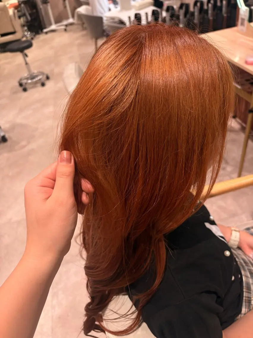ロング カラー ブリーチ ケアブリーチ ダブルカラー ハイトーンカラー オレンジ ヘアカラー 海外カラー カット/anju🌺のヘアスタイル