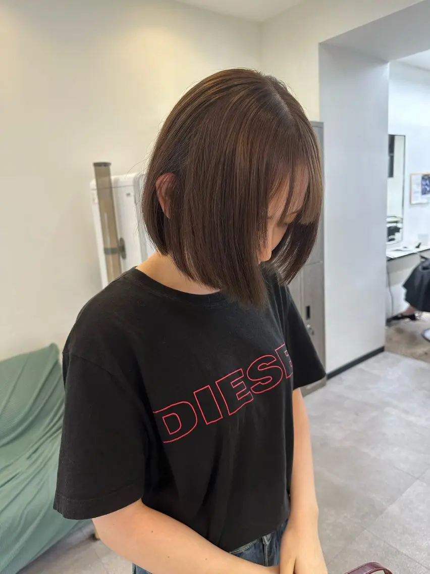 ミディアム カラー ベージュカラー ボブ 髪質改善 ヘアカラー トリートメント たいせい/ツヤ髪縮毛 /暖色カラー/栄のヘアスタイル
