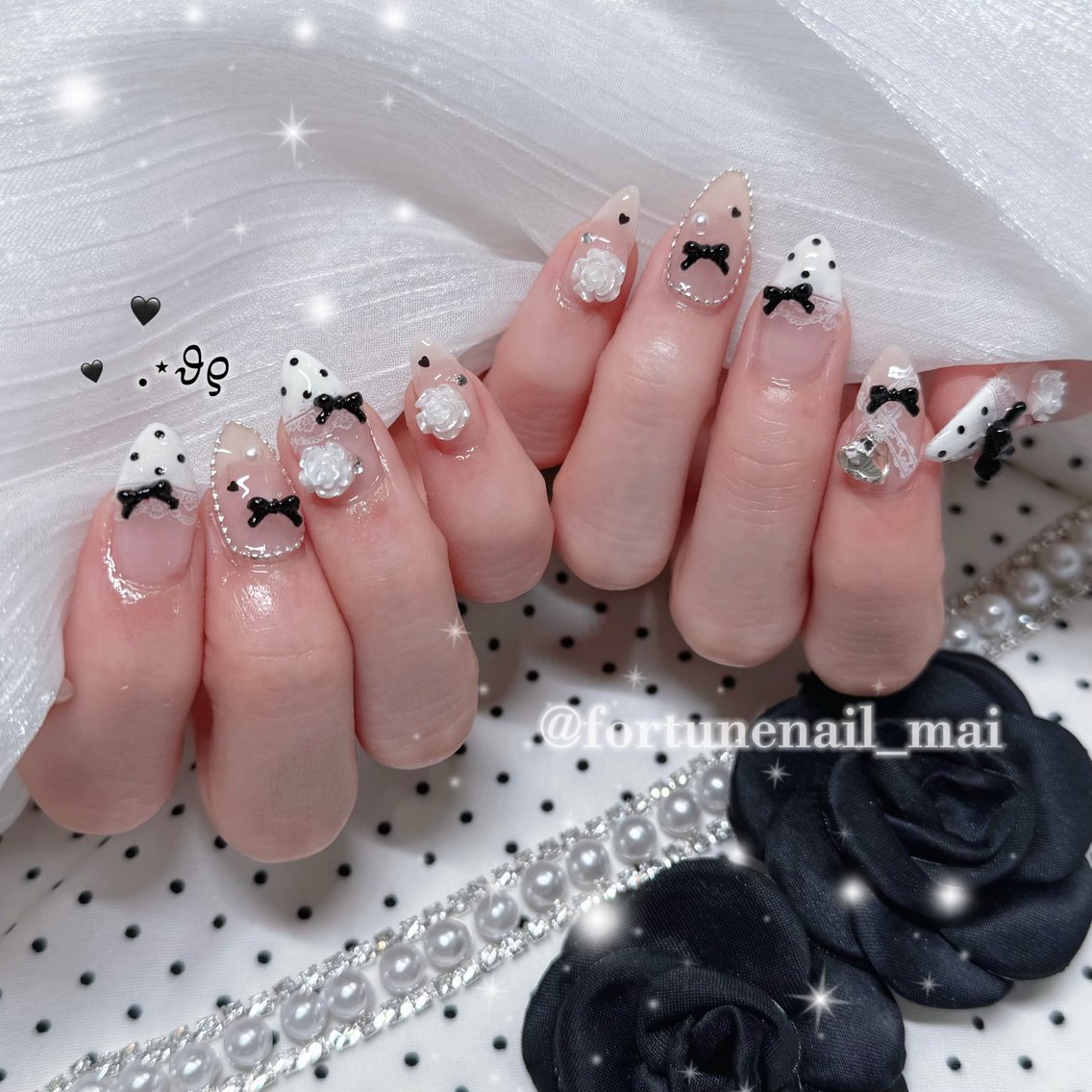 ネイル ドット レース ハンドネイル 🎀Mai 🎀のネイルデザイン