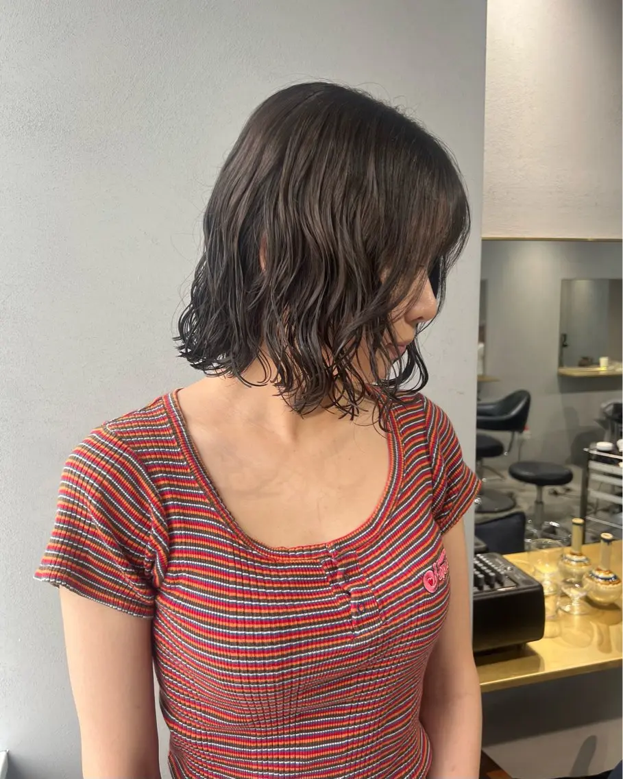 ミディアム カラー パーマ ミディアムパーマ akane/オリーブ /ボブパーマのヘアスタイル