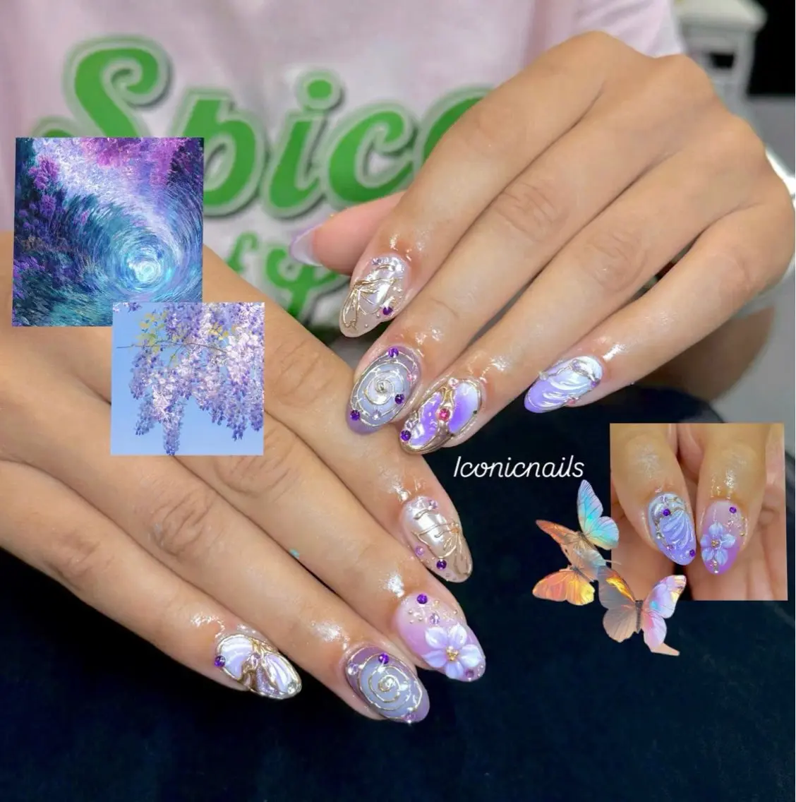 ネイル アートネイル フラワーネイル ゴールド パープル Iconic Nailのネイルデザイン