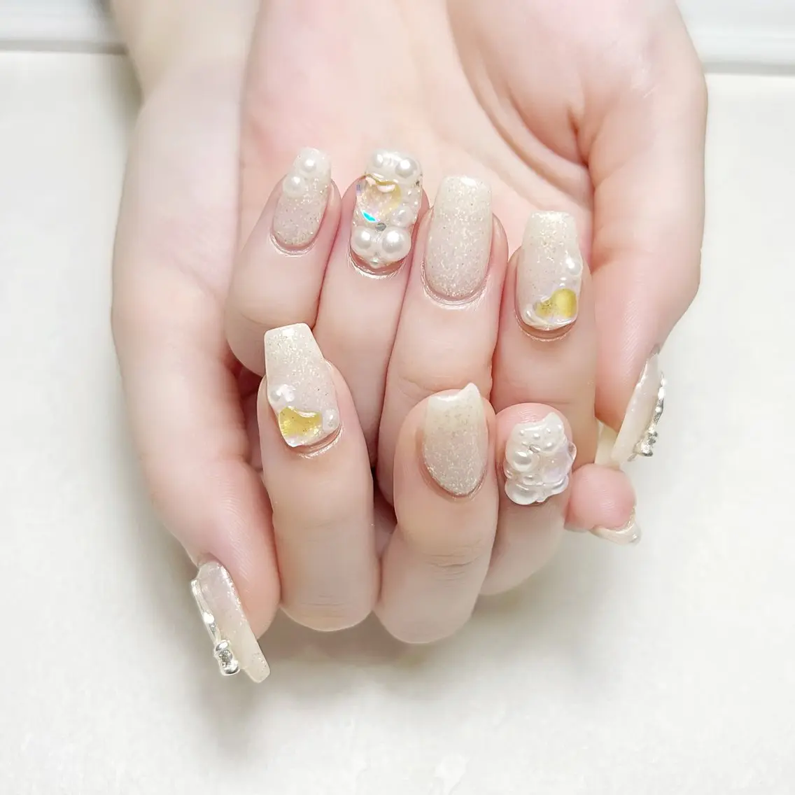 ネイル アートネイル ガーリー ハート 氷ネイル・うるうるネイル ラメ(グリッター) rouse nail RISATOのネイルデザイン
