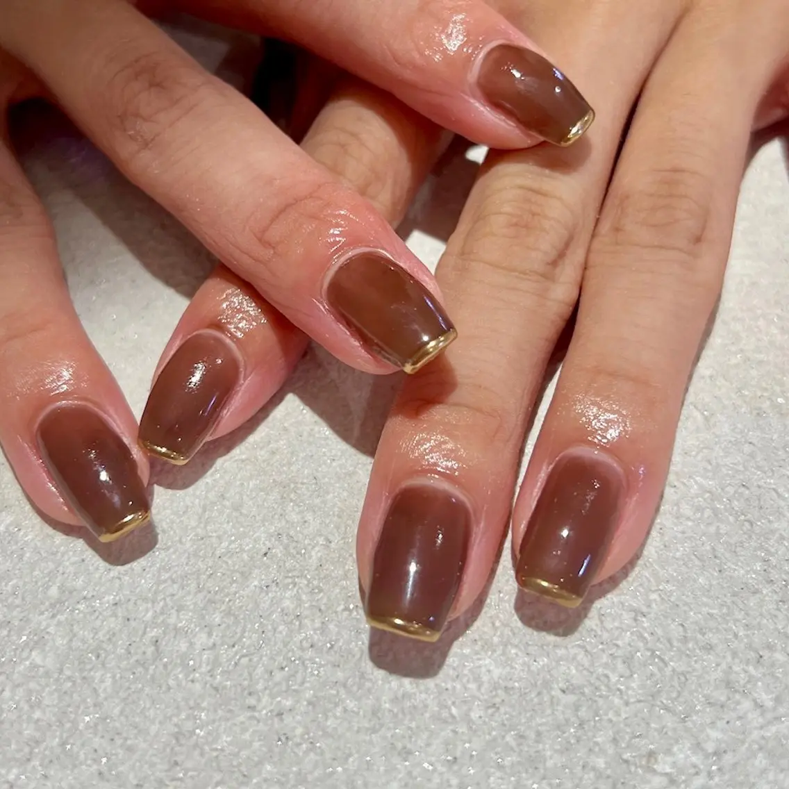ネイル ブラウン フレンチネイル ミラーネイル ハンドネイル 【池袋】nuts nail なつみのネイルデザイン