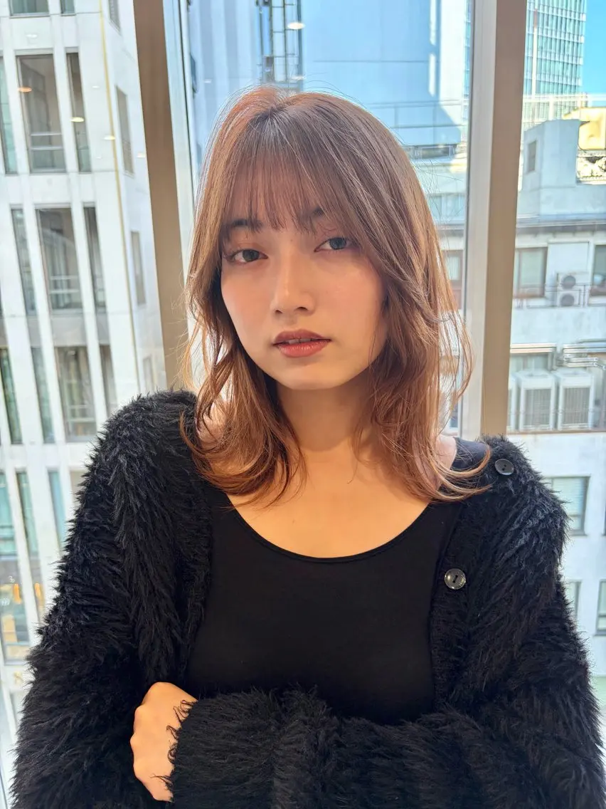 ミディアム カット ヘアカラー トリートメント 髪質改善/レイヤー ハッシュカットひなたのヘアスタイル