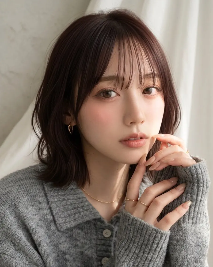 ミディアム ボブレイヤー ボブ レイヤーカット レイヤー・カット モデル・透明感カラーのヘアスタイル