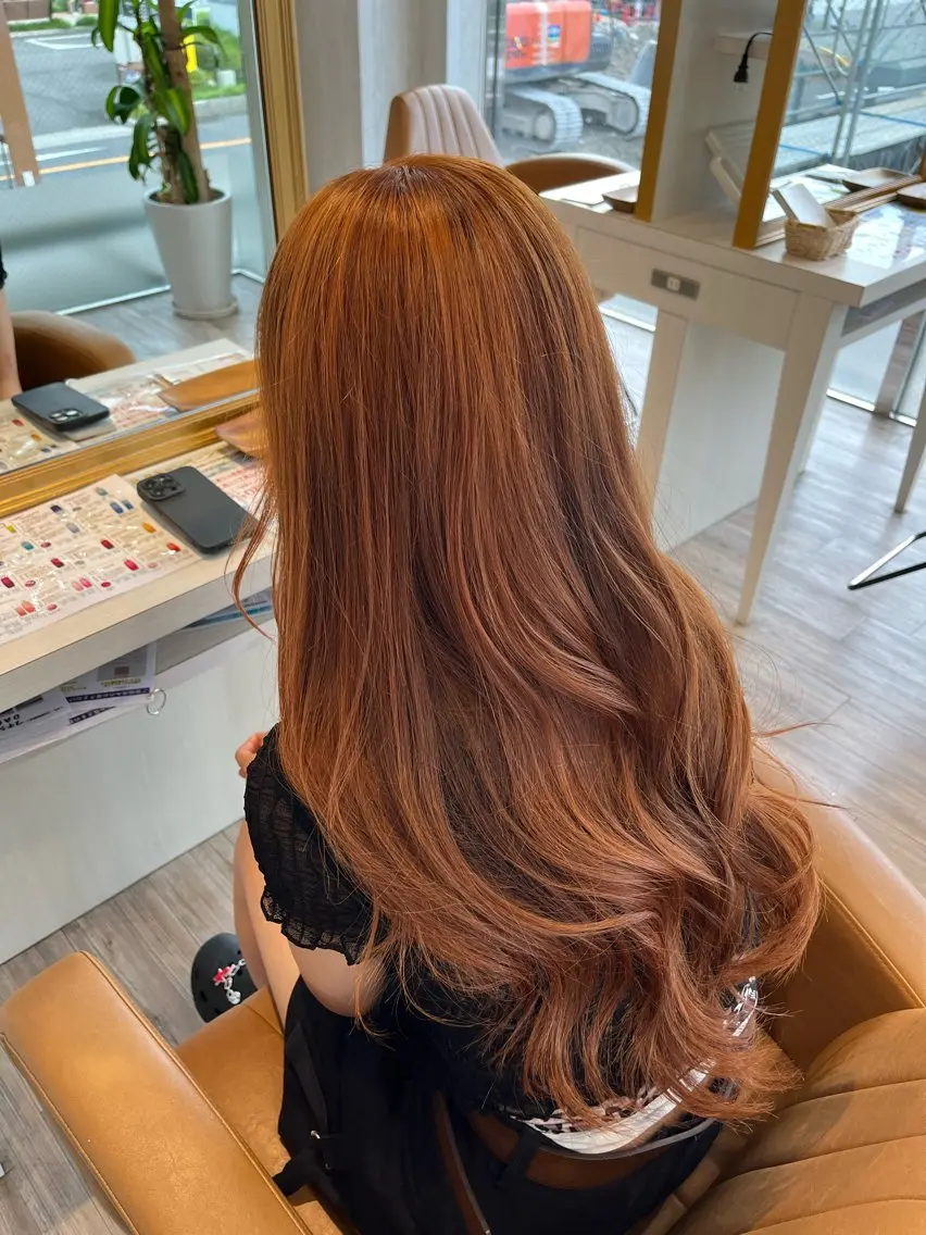 ロング カラー オレンジ ピンクカラー ヘアカラー ブリーチなしWカラー レイヤー/Rickyのヘアスタイル