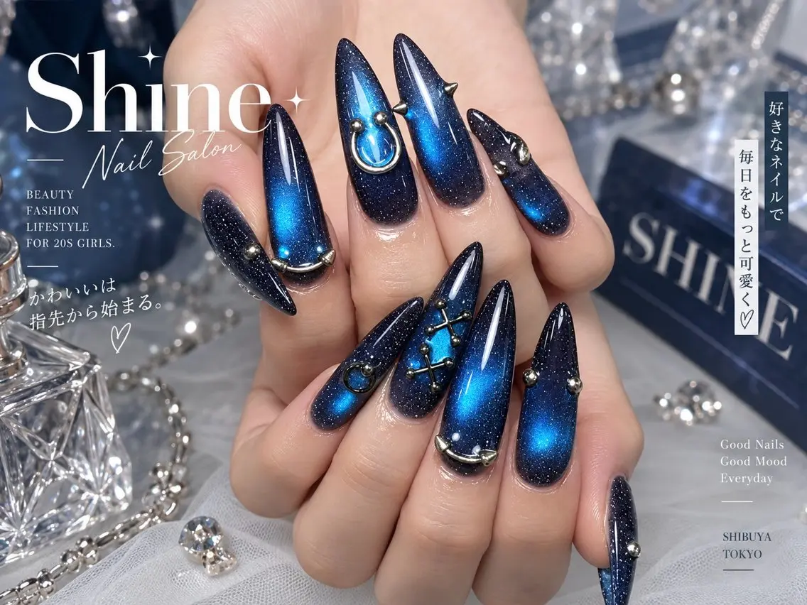 ネイル shineジェル& チップ長さだしのネイルデザイン