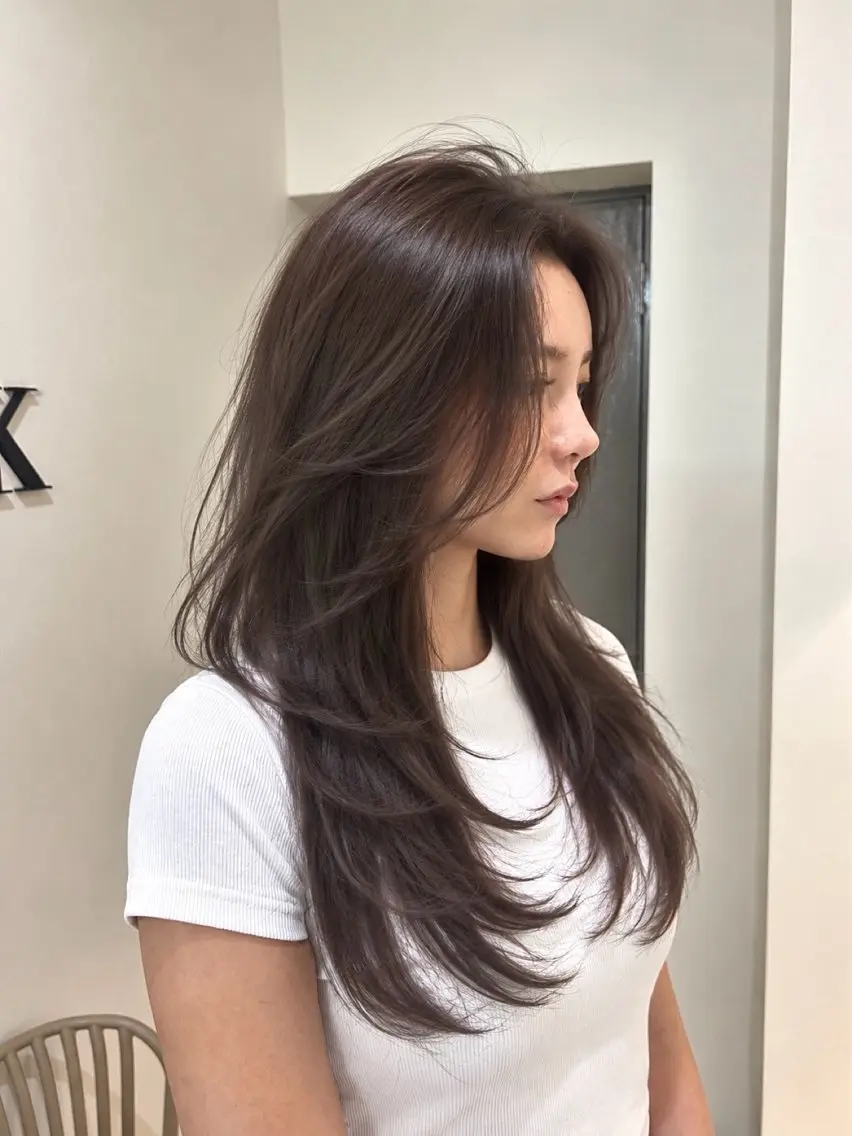 ロング カラー ロングレイヤー くびれヘア 顔まわりレイヤー 顔周りカット 髪質改善 京都/透明感カラー/ ワンホン／YUNONのヘアスタイル
