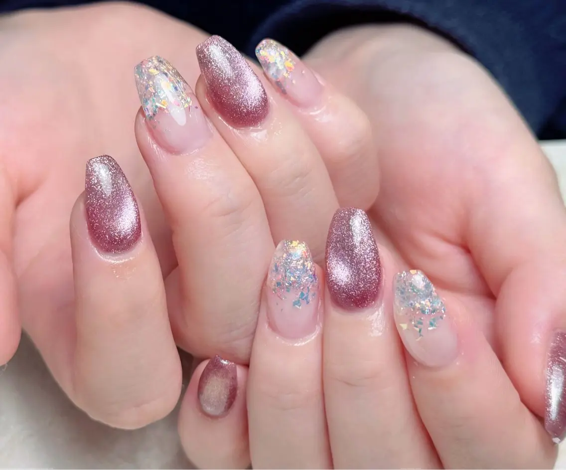 ネイル チークネイル 長さ出し フレンチネイル グラデーション キラキラネイル 中野駅から2分 MEO NAILのネイルデザイン