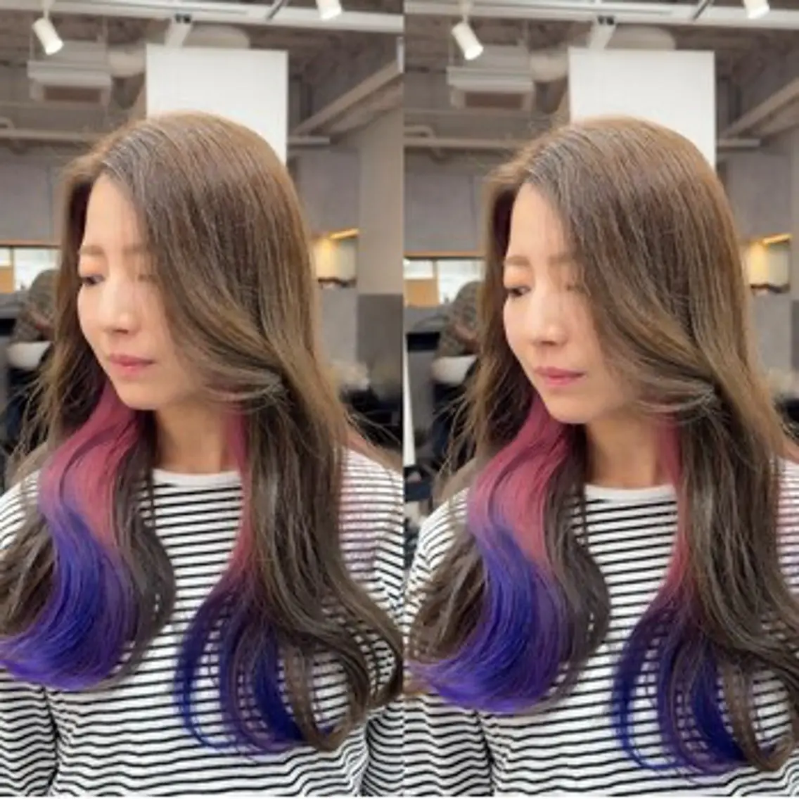 セミロング カラー ブリーチ デザインカラー インナーカラー ヘアカラー 💕韓国レイヤー× 髪質改善　宮内諒のヘアスタイル