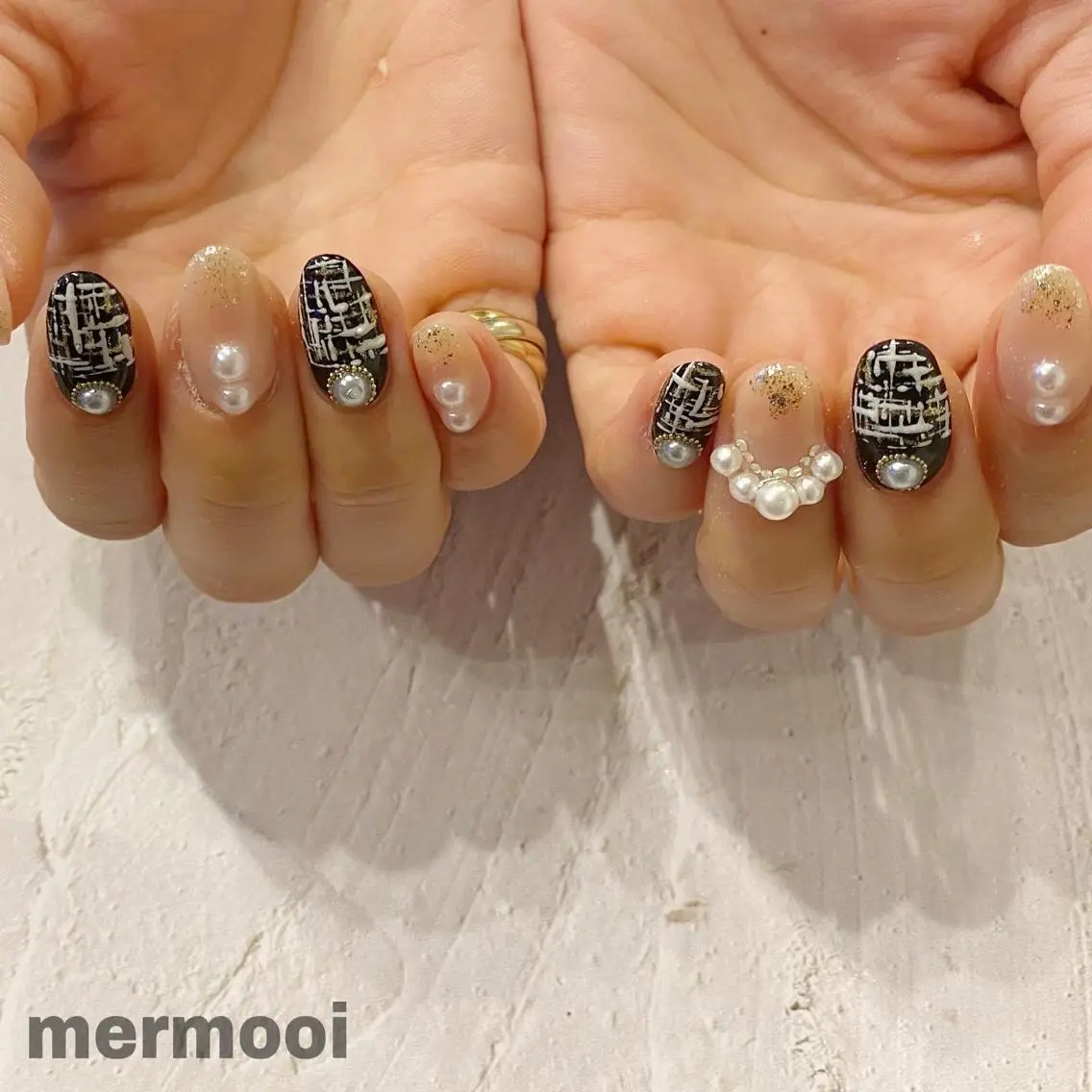 ネイル 韓国ネイル ニュアンスネイル ツイードネイル ワンホンネイル 冬ネイル mermooi nailのネイルデザイン