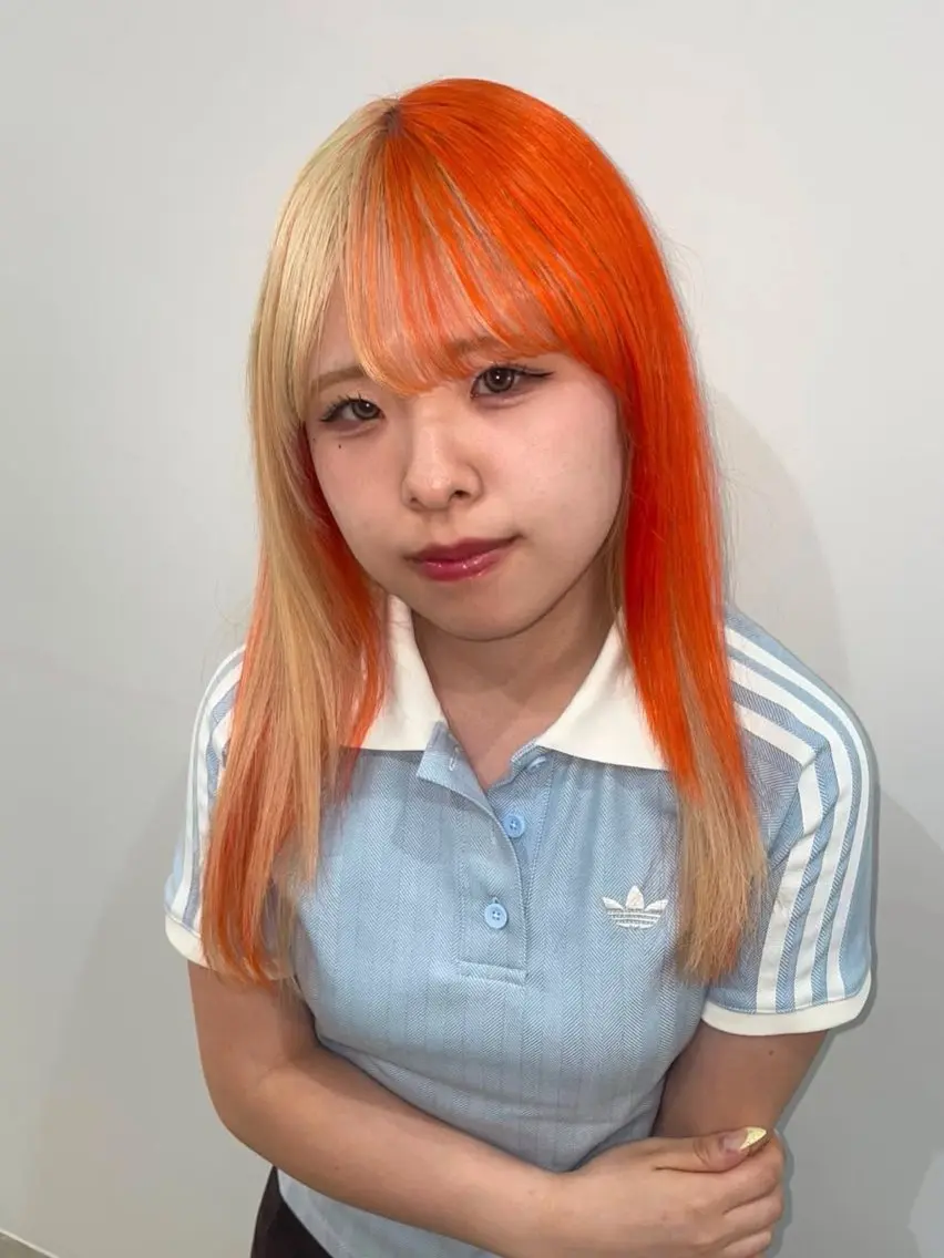 カラー ブロンド デザインカラー オレンジ め るのヘアスタイル