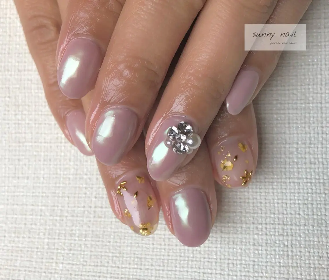 ネイル オーロラネイル カジュアル ジェルネイル ミラーネイル ニュアンスネイル sunny nailのネイルデザイン