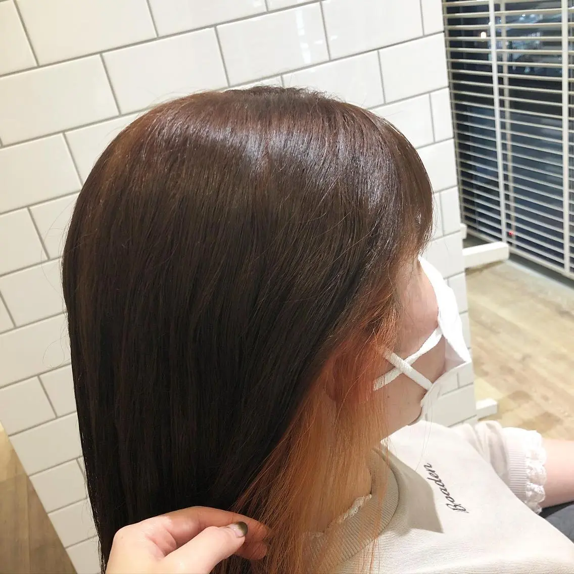 セミロング カラー ヘアアレンジ インナーカラー オレンジ ✨🌿大人可愛い愛さ れhair🌿✨松本のヘアスタイル