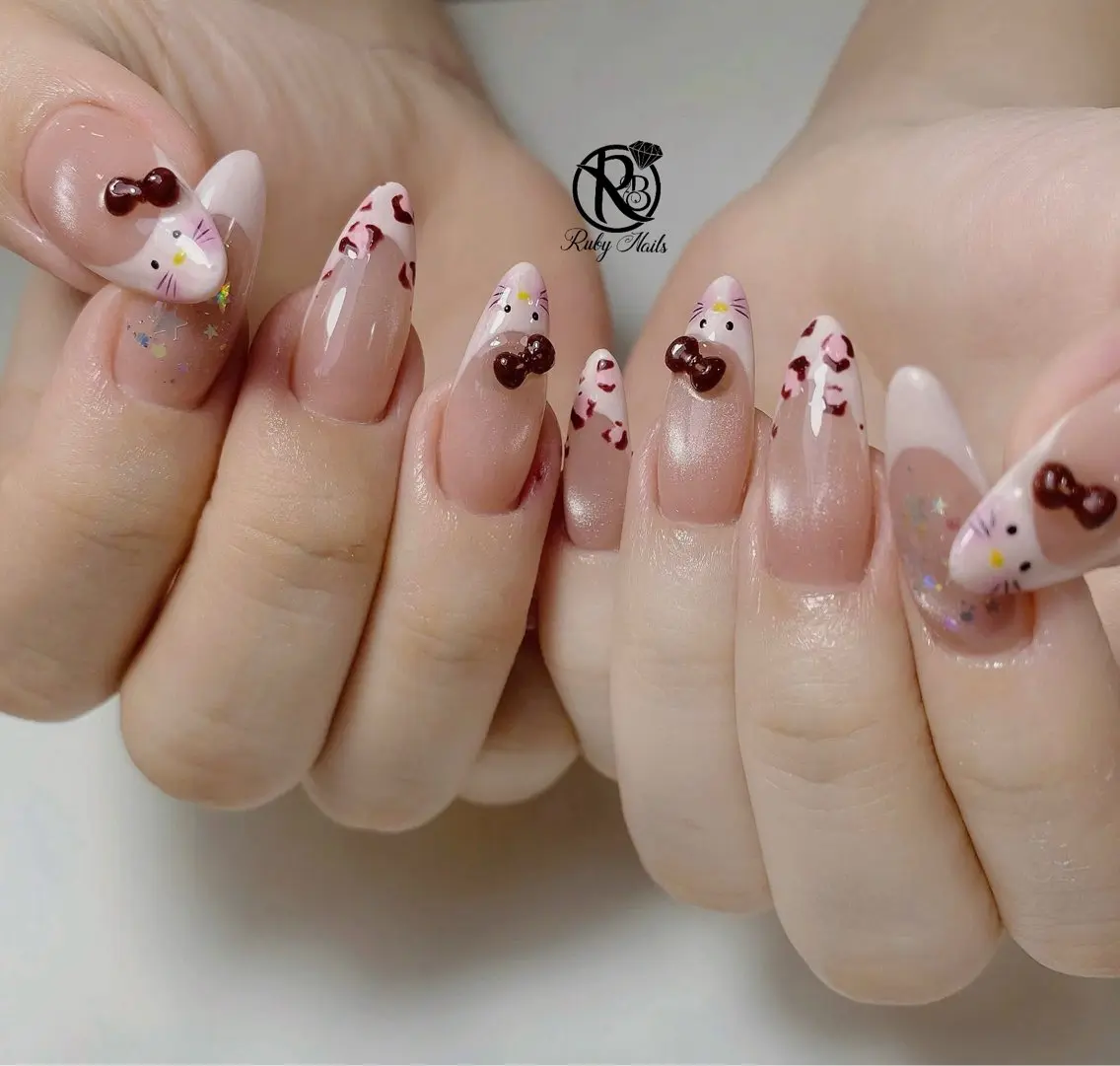ネイル ボルドー ブラウン チークネイル ドット フットネイル ハンドネイル RUBY Nail 日暮里店のネイルデザイン