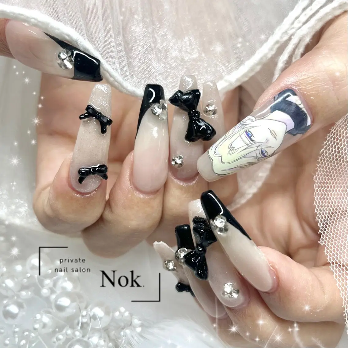 ネイル リボン ハンドネイル 池袋痛ネイル Nok. 渡辺のネイルデザイン