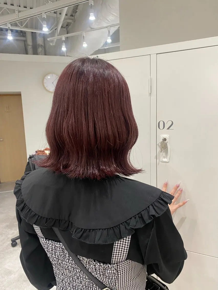 ミディアム カラー ヘアアレンジ ブリーチ レッドカラー ヘアカラー ボブ /ニュアンス/ satomi🧸💖のヘアスタイル