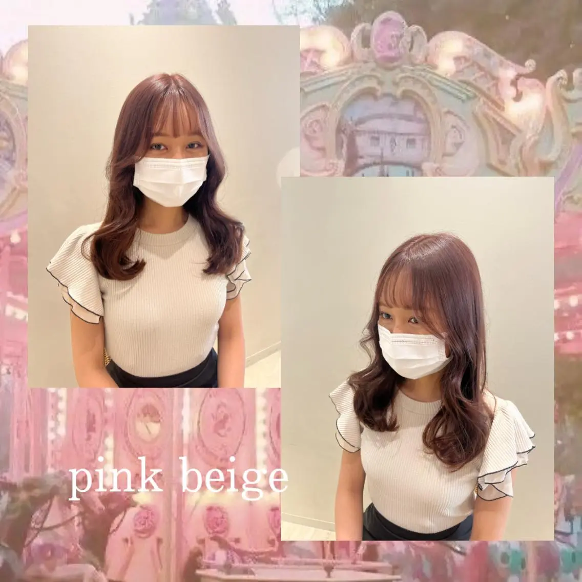 セミロング カラー ヘアアレンジ ベージュカラー 透明感カラー ハイトーンカラー ピンクカラー ピンクベージュ ヘアカラー トリートメント 🎀トップスタイリ スト湯川響🎀のヘアスタイル
