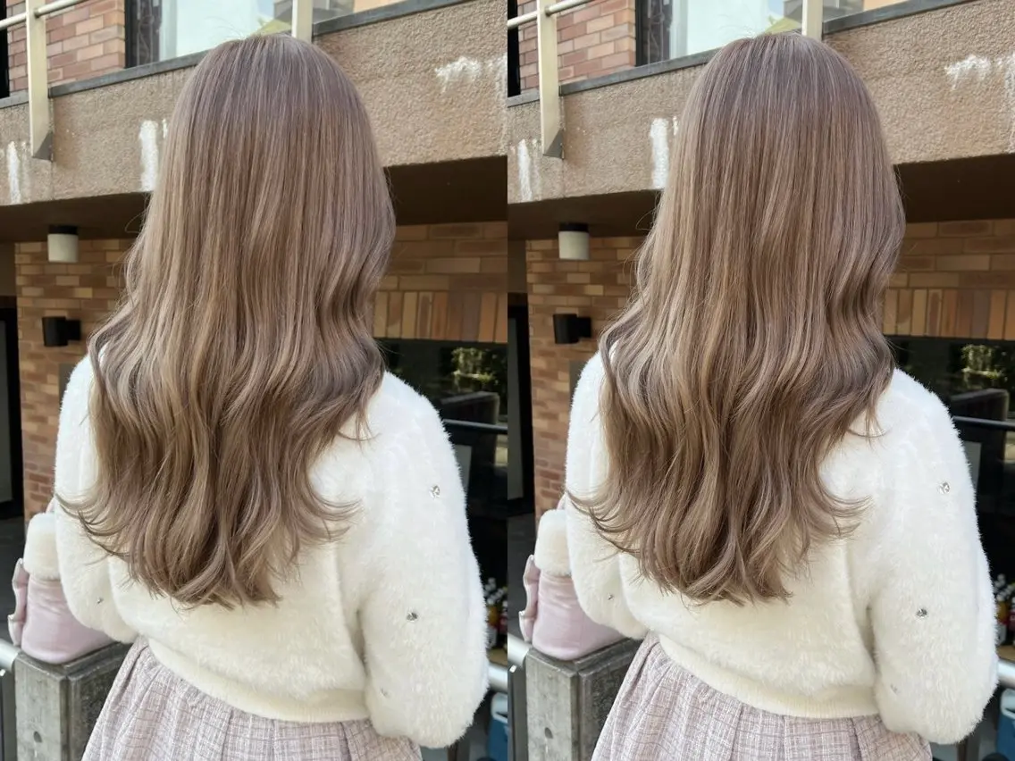 ロング カラー ベージュカラー ミルクティーベージュ ヘアカラー トリートメント エクステ⭐️艶カラー koukiのヘアスタイル